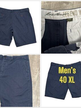 Men's Eddie Bauer 40 XL Chino Khakis Shorts Navy Blue Durable Twill Cotton EUC